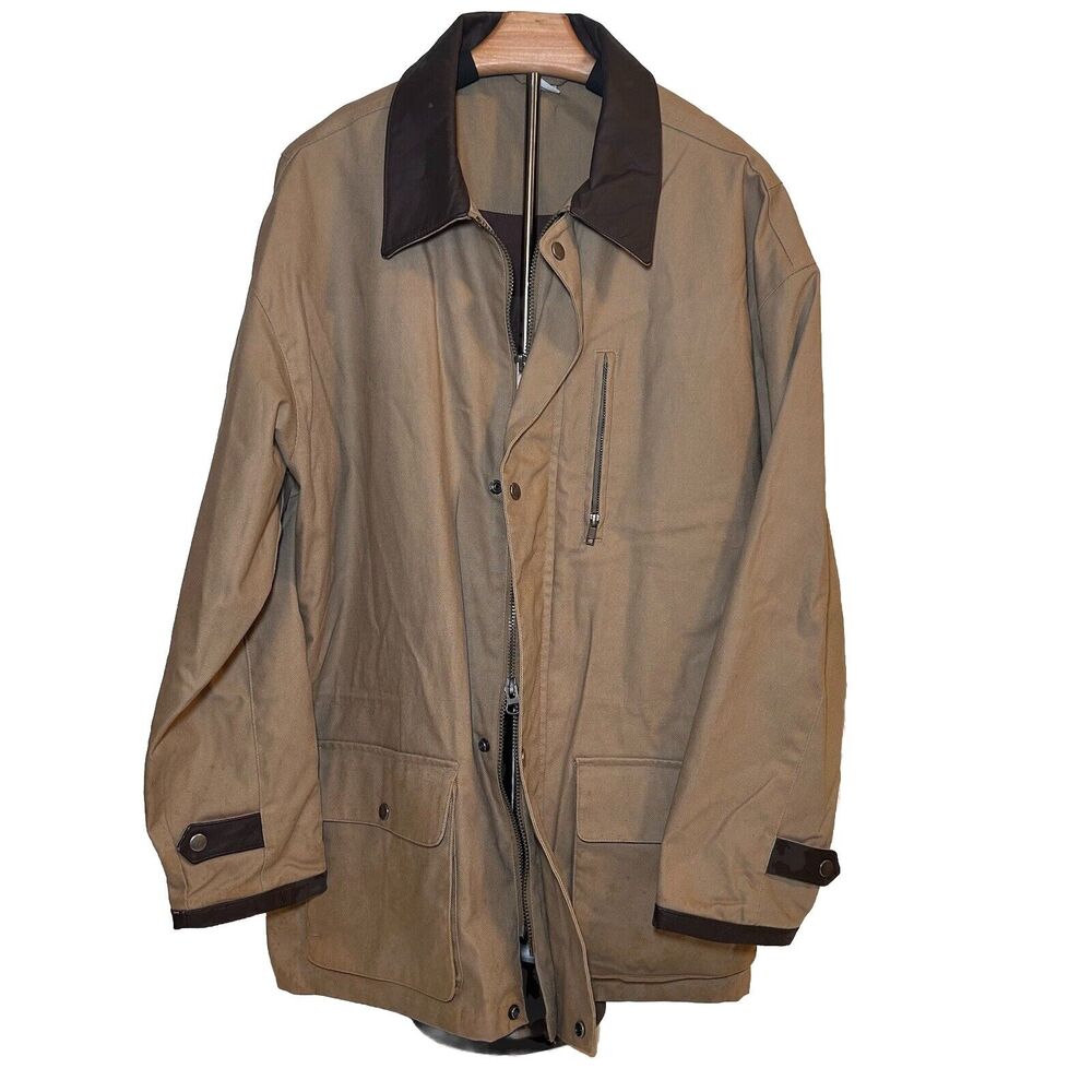 Marlboro Jacket Distress Mens L Tan Cowboy Chronicles Leather Trim Canvas Chore